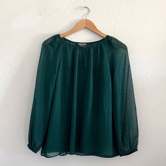 J. Crew Point Sur Academic Green Clip Swiss Dot Top Emerald Green Size S - Picture 2 of 7